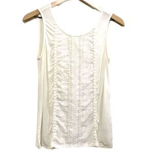 SKIES ARE BLUE Anthropologie Embroidered Lace Tank Top White S.